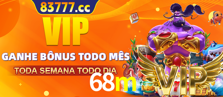 Banner promocional do 68m oferecendo 100% de recompensas adicionais contínuas para quem fizer o login diário (Daily sign-in), com um mascote de coelho.