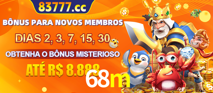 Anúncio dos benefícios para Membro VIP Sênior na plataforma 68m, incluindo bônus promocionais, semanais e mensais, ilustrado com o personagem Fortune Tiger.