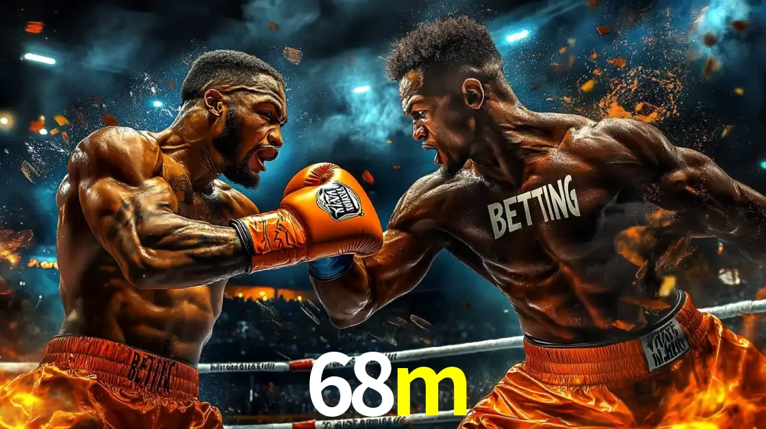 Dois boxeadores em uma luta intensa e explosiva, representando a adrenalina e as oportunidades de apostas em esportes de combate disponíveis na plataforma 68m.