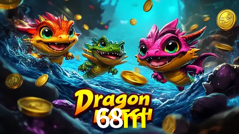Arte promocional do jogo Dragon Hatch com três adoráveis dragões bebês nadando entre moedas de ouro, um dos slots mais divertidos para jogar no cassino 68m.