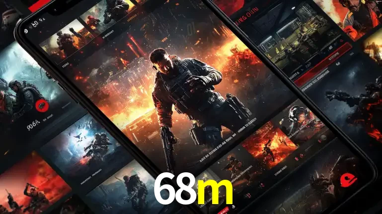 Tela de um celular exibindo uma galeria de jogos de tiro com temática militar, mostrando a variedade de e-sports disponíveis para apostas na plataforma de entretenimento 68m.