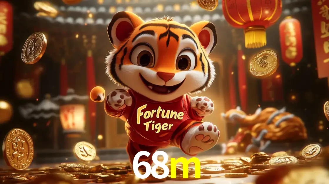 O alegre personagem do Fortune Tiger correndo sobre um caminho de moedas de ouro, simbolizando os grandes prêmios e a diversão do popular jogo de slot do 68m.