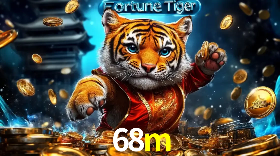 Imagem promocional do jogo de slot Fortune Tiger, com um tigre majestoso em traje tradicional cercado por uma fortuna em moedas de ouro, disponível agora no cassino 68m.