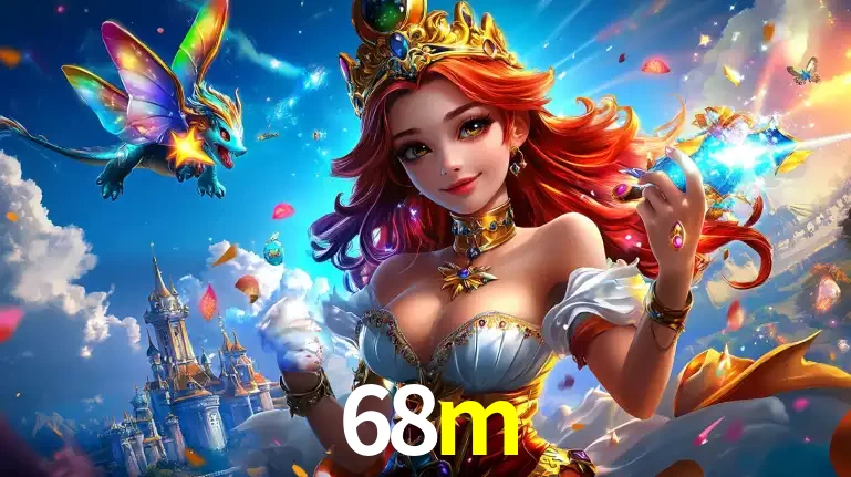 A princesa de um reino de fantasia mágico, com seu pequeno dragão, apresentando um mundo de prêmios encantados nos jogos de caça-níqueis do cassino 68m.